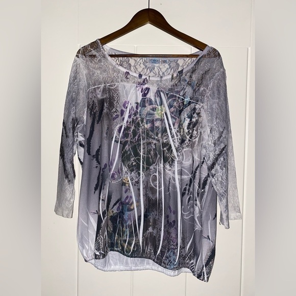 Cato Women Lace Inlay Studded Blouse 18/20W Black Wildflower Prairie Casual - Picture 7 of 8